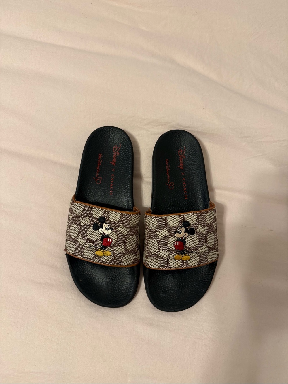 Original Coach Brown Signature Canvas Mickey Mouse Slide Sandals